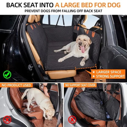 Belro hard bottom dog car seat cover installed in vehicle, protecting car seats from pet hair and scratches, automotive dog seat cover.
