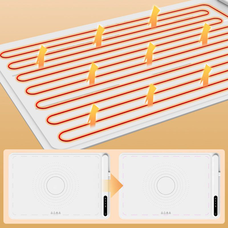Belro electric warming tray for kitchen and dining, black rectangular surface with adjustable temperature controls.