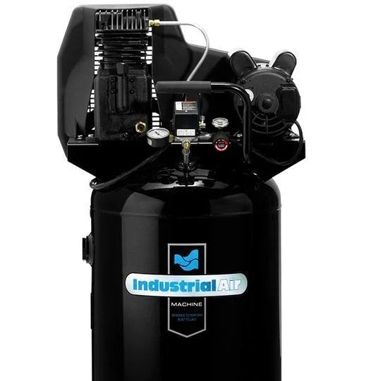 Industrial Air ILA1883054 30-gallon wheeled electric air compressor with 1.9 HP motor, black and silver finish, and control panel.