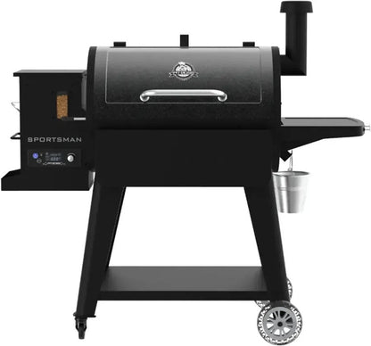 Casavibeo Pit Boss Sportsman 850 pellet grill with stainless steel exterior and digital control panel, shown outdoors.