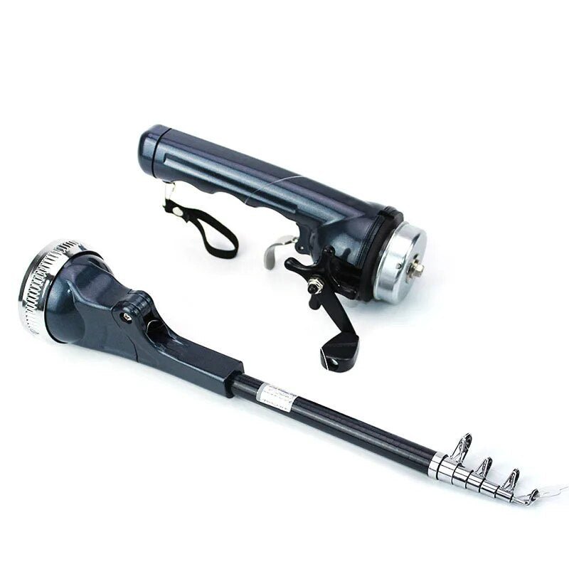 Mivoza Deutschland telescopic fishing rod 134cm with integrated reel, portable design, ideal for outdoor fishing activities.