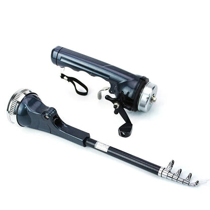 Mivoza Deutschland telescopic fishing rod 134cm with integrated reel, portable design, ideal for outdoor fishing activities.