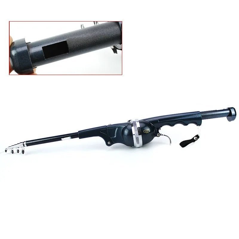 Mivoza Deutschland telescopic fishing rod 134cm with integrated reel, compact and portable outdoor fishing equipment.