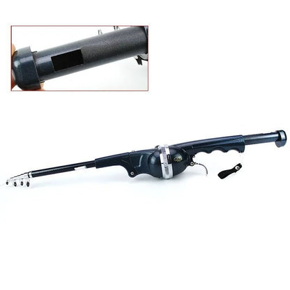 Mivoza Deutschland telescopic fishing rod 134cm with integrated reel, compact and portable outdoor fishing equipment.