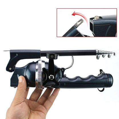 Mivoza Deutschland telescopic fishing rod 134cm with integrated reel, portable design, suitable for outdoor fishing activities.