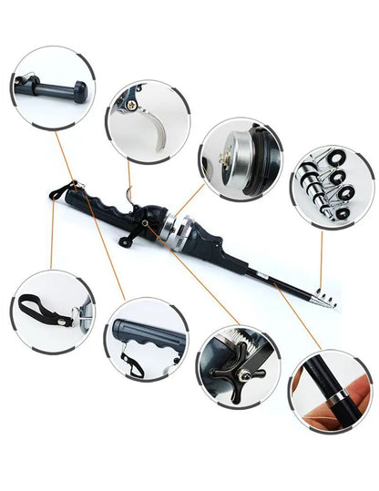 Mivoza Deutschland telescopic fishing rod 134cm with integrated reel, portable design for outdoor fishing activities