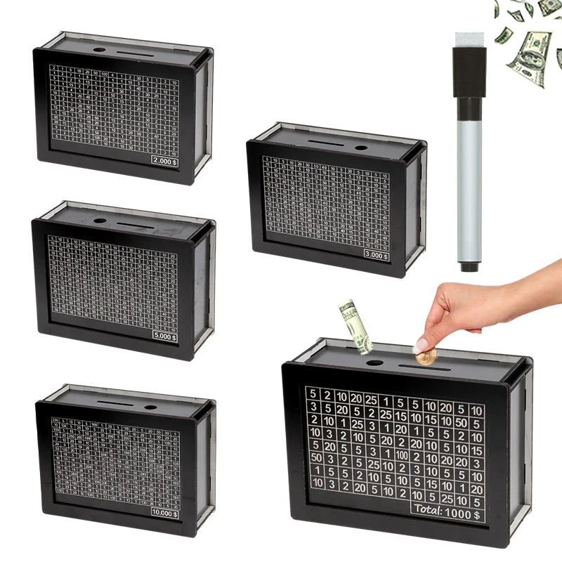 Belro wooden piggy bank for adults with a counting display, used as home decor or savings organizer in a modern living space.