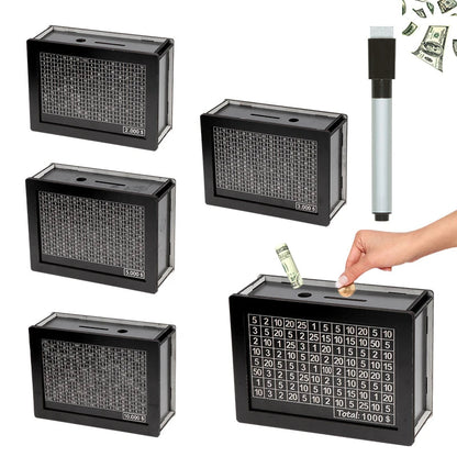 Belro wooden piggy bank for adults with a counting display, used as home decor or savings organizer in a modern living space.