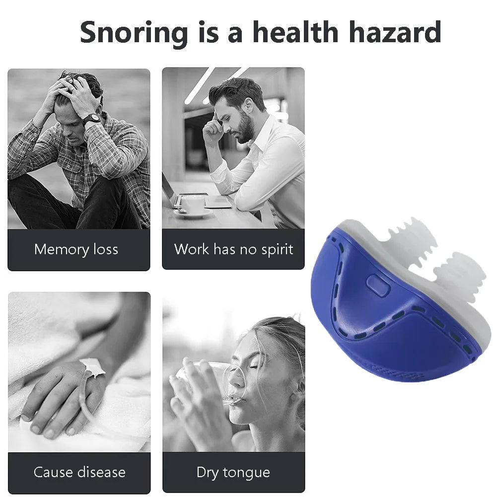 Belro electric anti-snore device with dual vortex airflow, designed to improve sleep by reducing snoring.