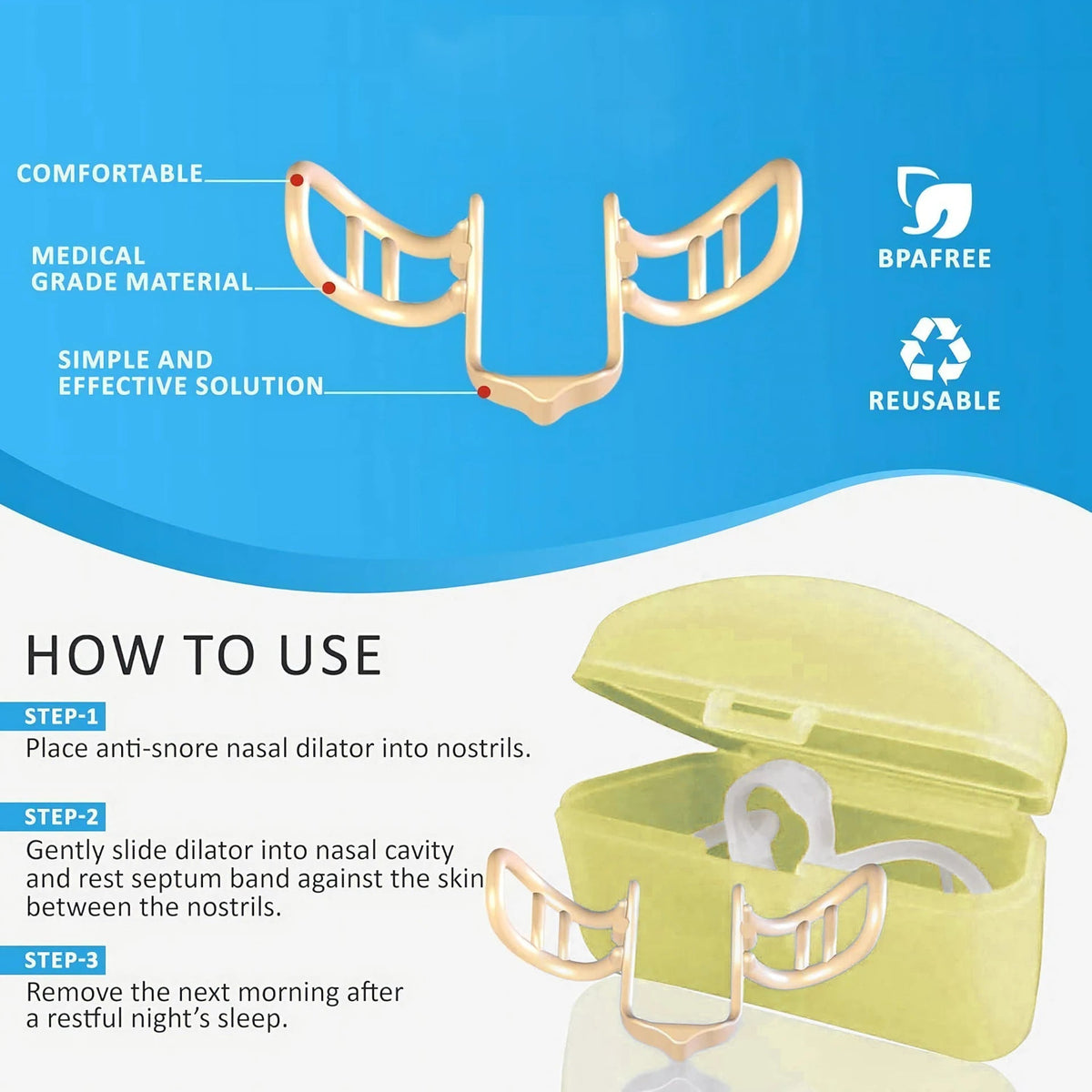 Belro silicone nasal dilator for improved airflow, designed to help with breathing and sleep comfort.