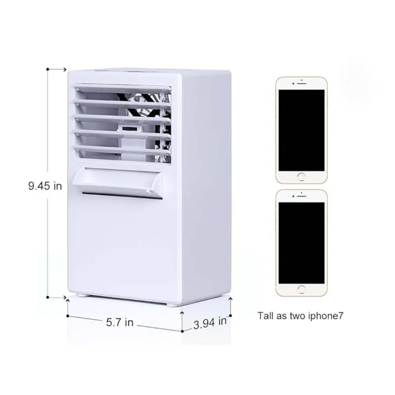 Belro Mini USB Portable Air Conditioner for home and outdoor use, compact device with vents and control panel in a modern design.