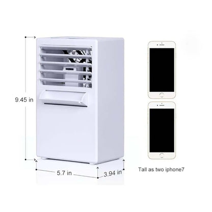 Belro Mini USB Portable Air Conditioner for home and outdoor use, compact device with vents and control panel in a modern design.