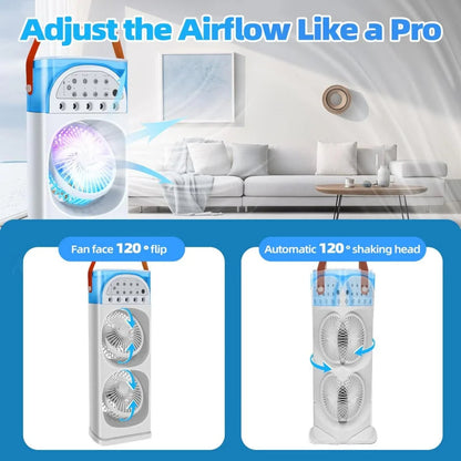 Mini portable air conditioner with humidifier and LED light from Belro, suitable for outdoor home and garden use.