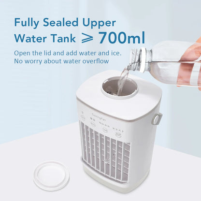 Belro mini portable air conditioner and humidifier with LED display, ideal for outdoor home and garden use.
