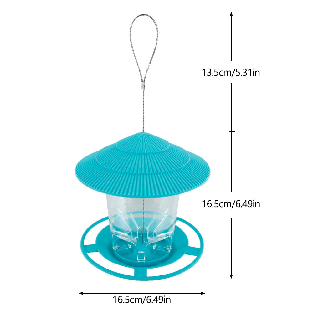Belro hanging bird feeder with automatic seed dispenser, designed for outdoor garden decor and bird feeding.