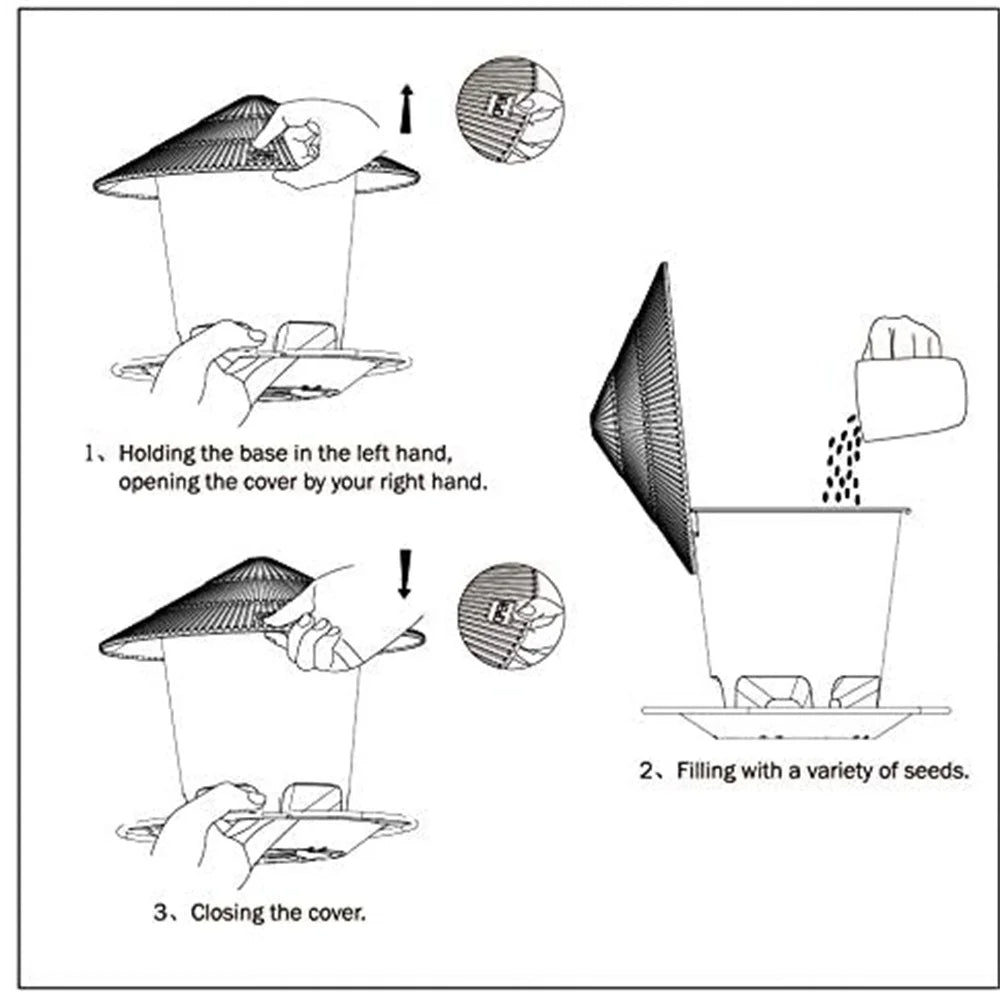 Belro hanging bird feeder with automatic seed dispenser hangs outdoors, attracting songbirds with easy seed access.