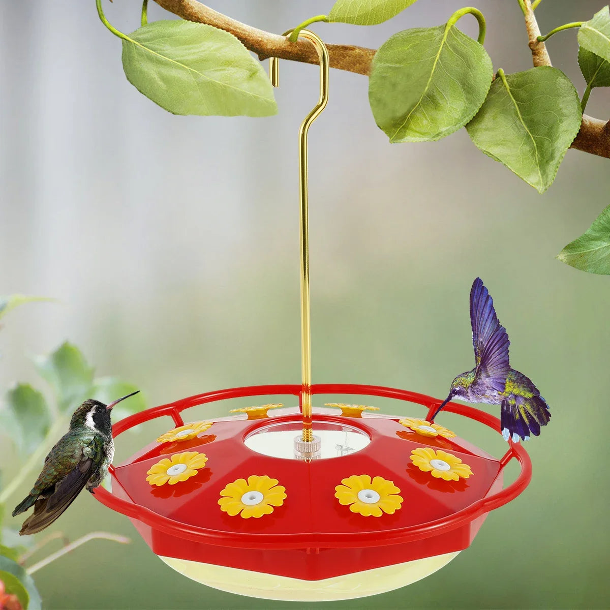 Flower-shaped Belro hummingbird feeder with vibrant glass nectar holder and decorative floral design for garden decor.