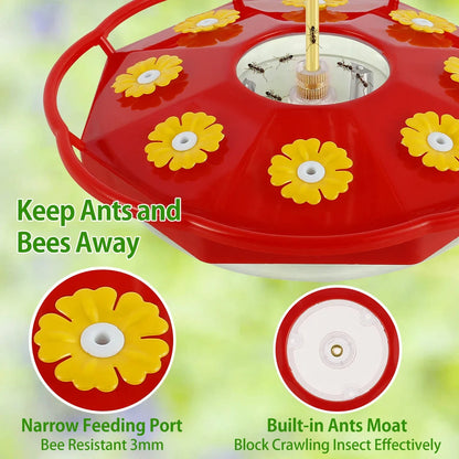 Flower-shaped Belro hummingbird feeder with vibrant red petals and clear reservoir for outdoor garden decoration and bird feeding.