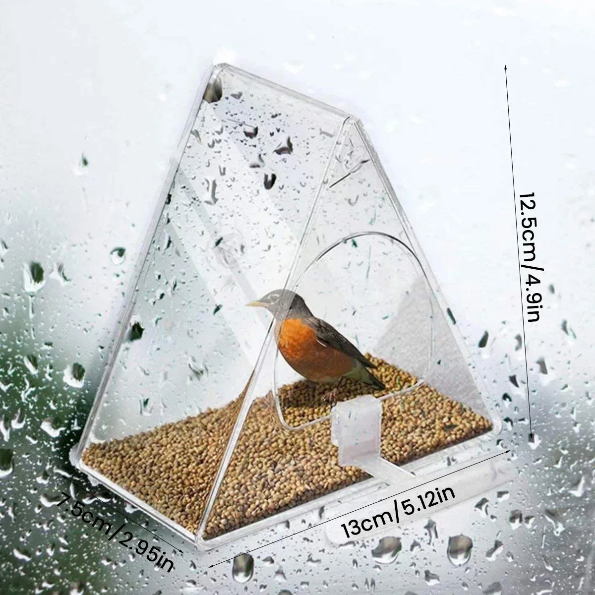 Clear acrylic hanging bird feeder for outdoor garden, featuring a transparent design and durable hanging hook by Belro.