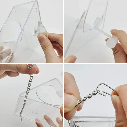 Clear acrylic hanging bird feeder from Belro with a transparent design, ideal for outdoor garden bird feeding.