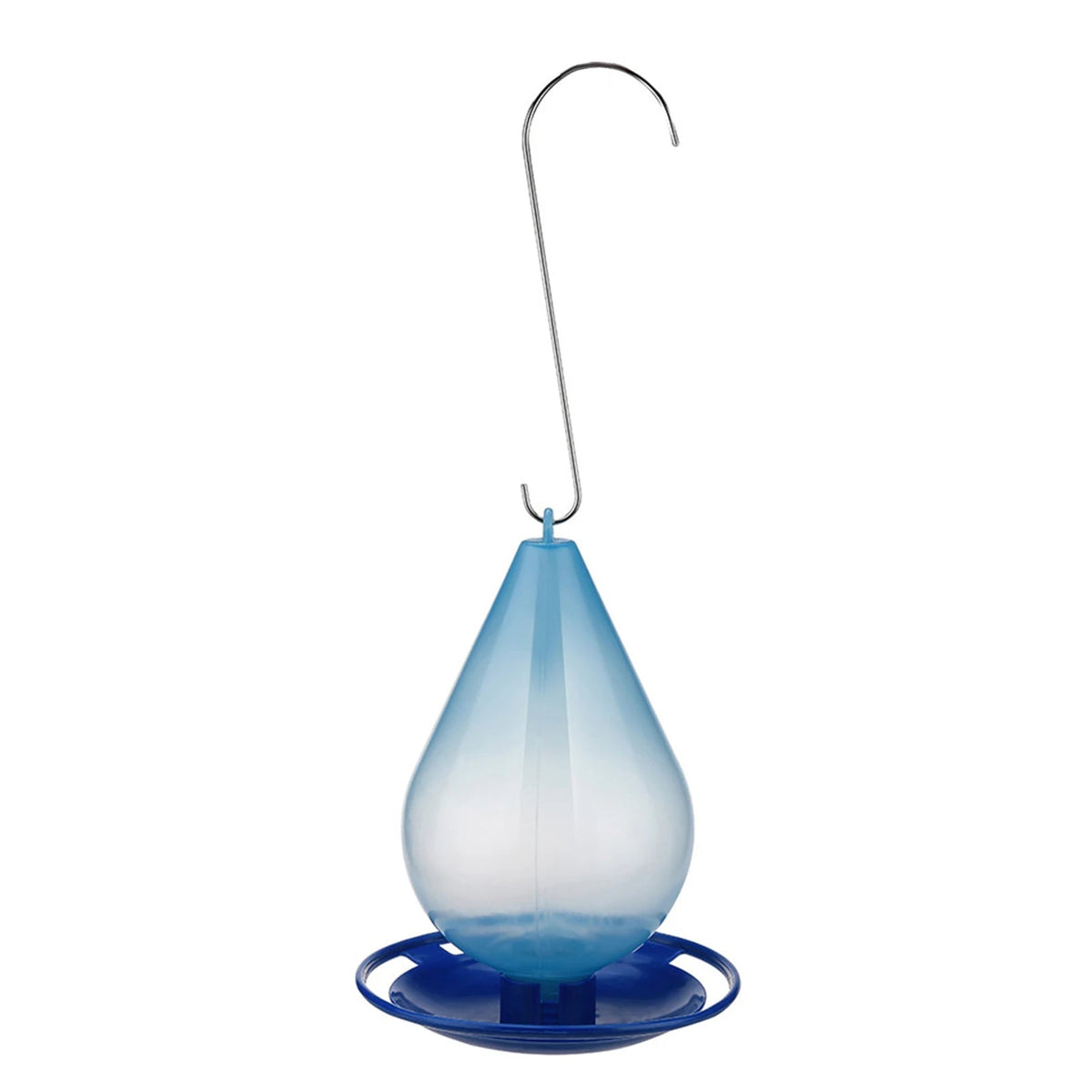 Belro Raindrop Bird Water Feeder hanging outdoors, decorative garden bird accessory with a glass raindrop shape.