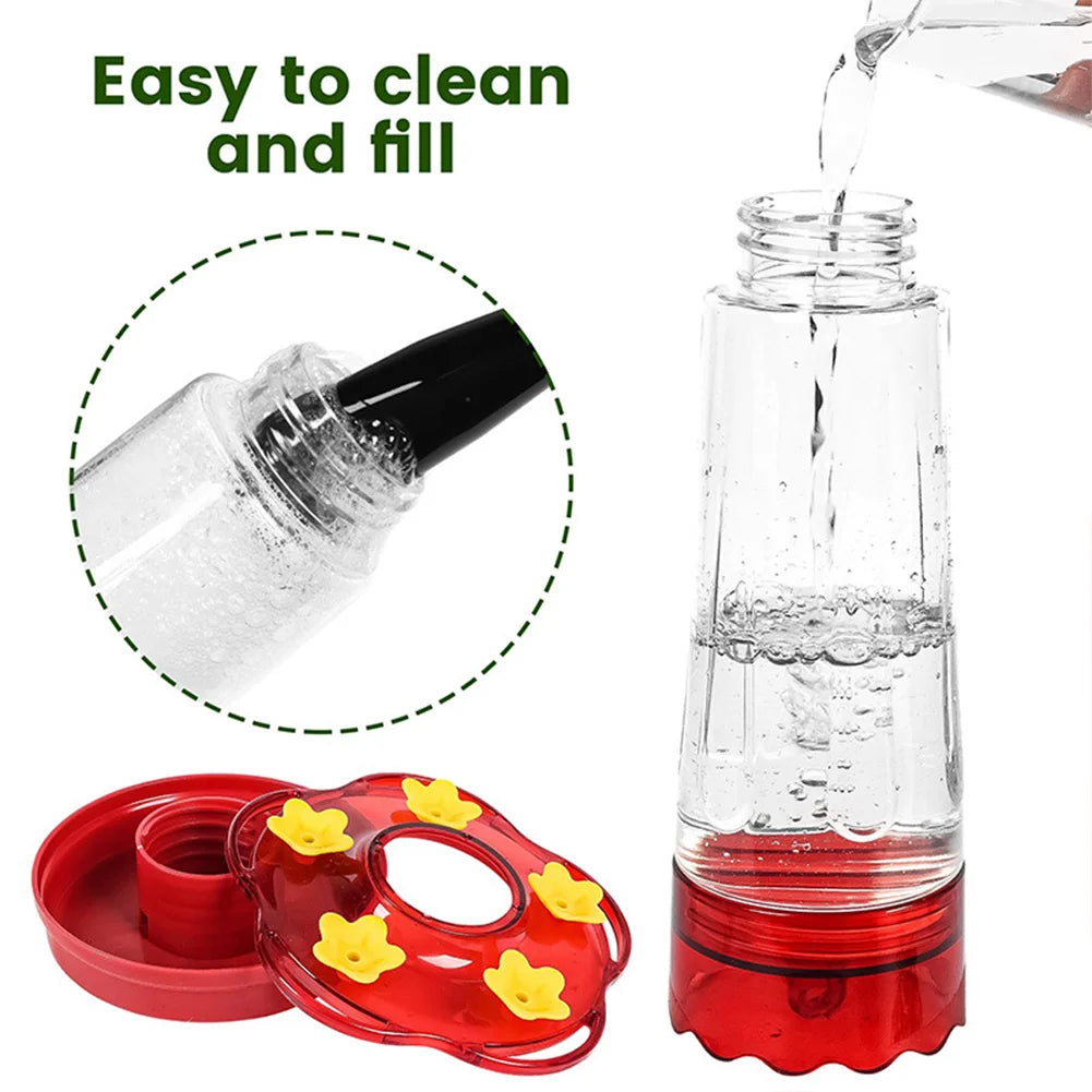Large plastic hummingbird feeder with hook, Belro home and garden decor, featuring colorful feeding ports and transparent reservoir.