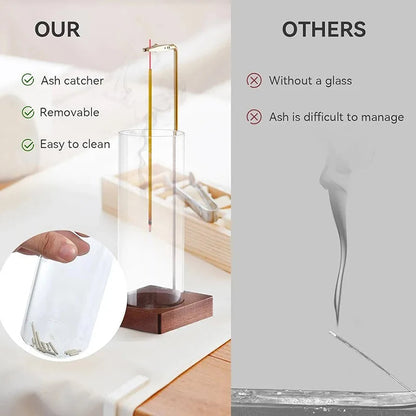 Belro glass incense holder with removable ash catcher, elegant design for burning incense sticks in a health and beauty setting.