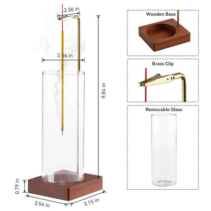 Belro glass incense holder with removable ash catcher, elegant design for holding incense sticks and catching ashes.