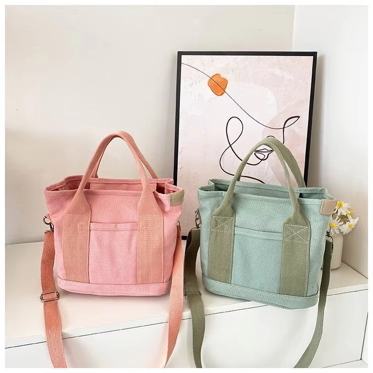 Mivoza Japanese-inspired canvas tote bag with inner pockets, lightweight, reusable, and stylish for everyday use.