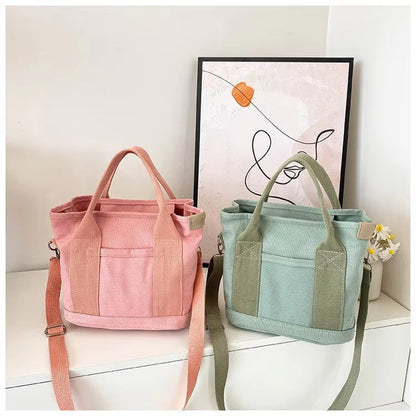 Mivoza Japanese-inspired canvas tote bag with inner pockets, lightweight, reusable, and stylish for everyday use.