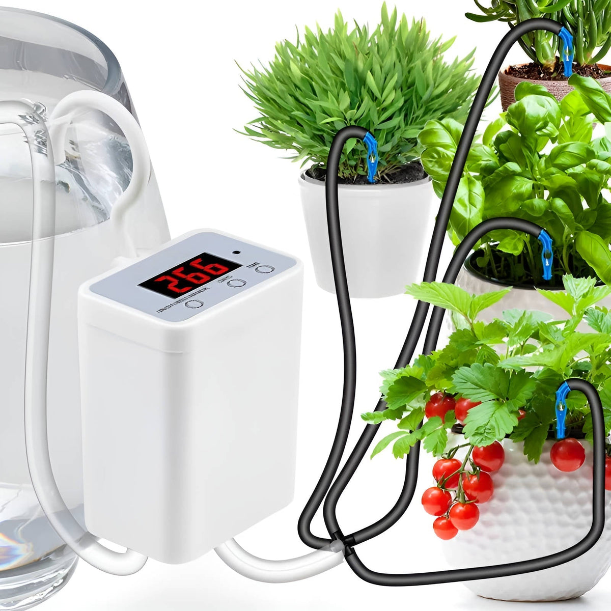 Belro automatic watering pump controller for outdoor gardening, featuring digital display and easy installation in home irrigation systems.