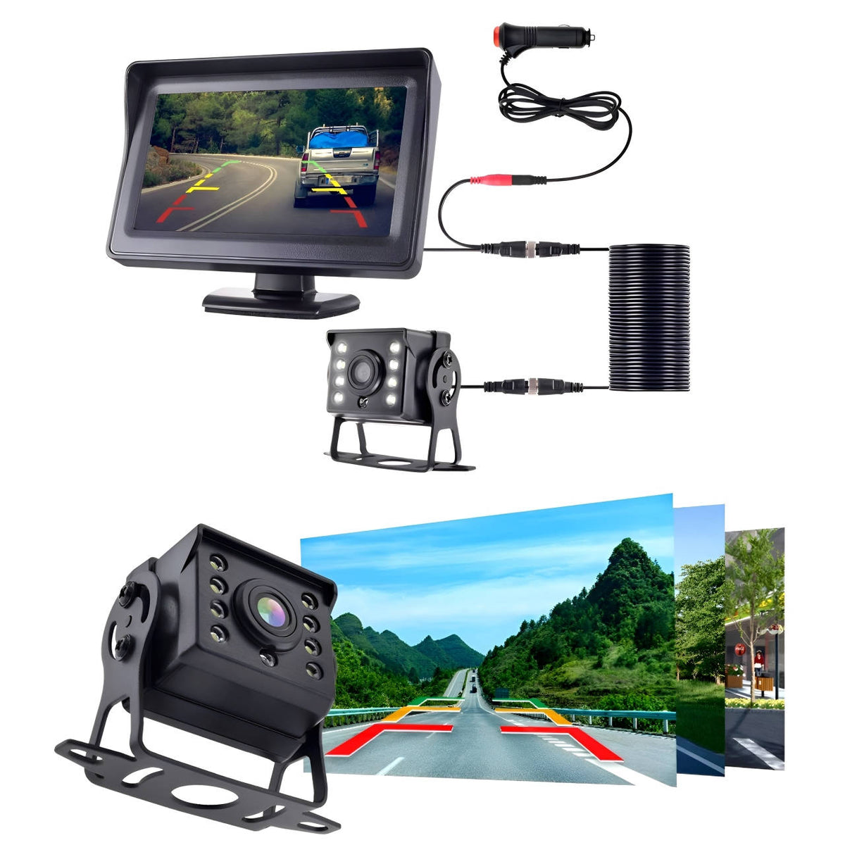 Wireless reverse camera for car, truck, and caravan by Belro, showing the camera mounted on a vehicle for rearview visibility.
