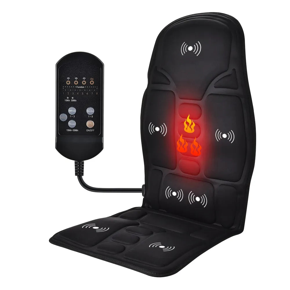 Belro premium massage chair pad on car seat, featuring adjustable controls and ergonomic design for relaxing massage therapy.