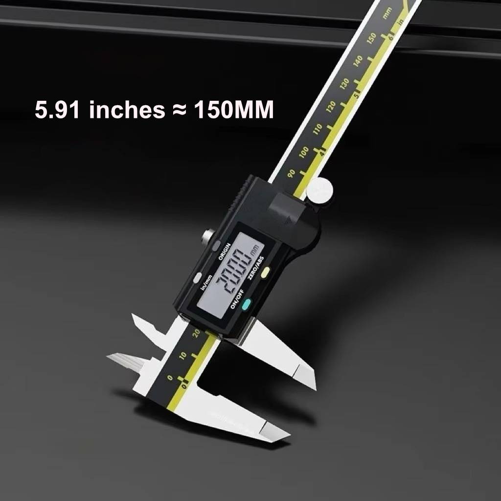 Belro digital caliper showing measurement display and stainless steel jaws, ideal for precise measuring in tools and hardware.