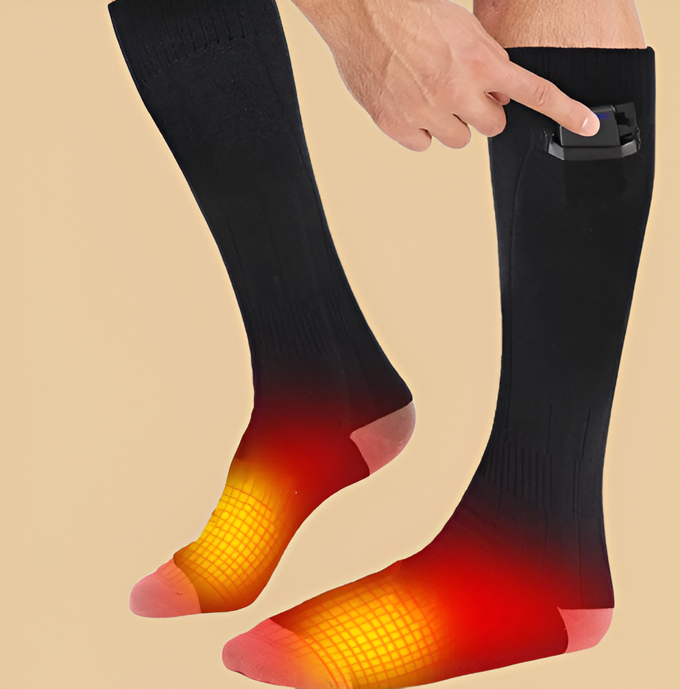 Belro heated socks for outdoor use, showing cozy, insulated socks with heating elements designed for warmth and comfort.