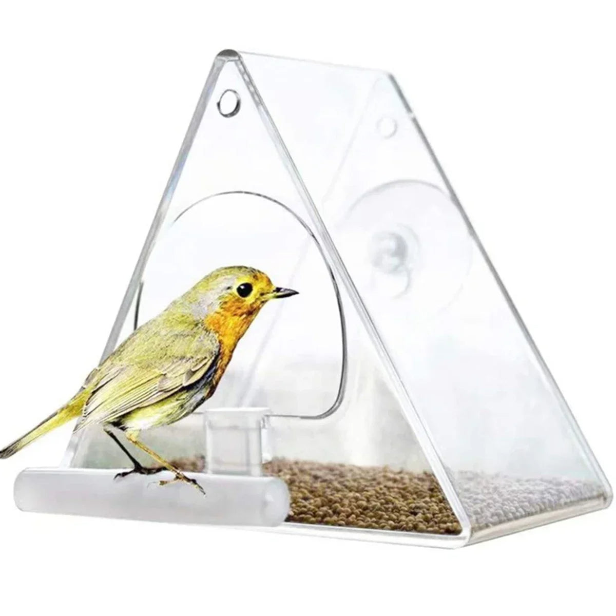 Clear acrylic hanging bird feeder for outdoor garden by Belro, featuring a transparent design and durable hanging hook.
