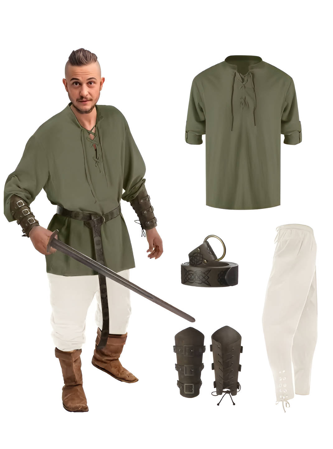 Belro men's 4-piece medieval Halloween costume set with tunic, cape, belt, and pants, perfect for a festive medieval party.