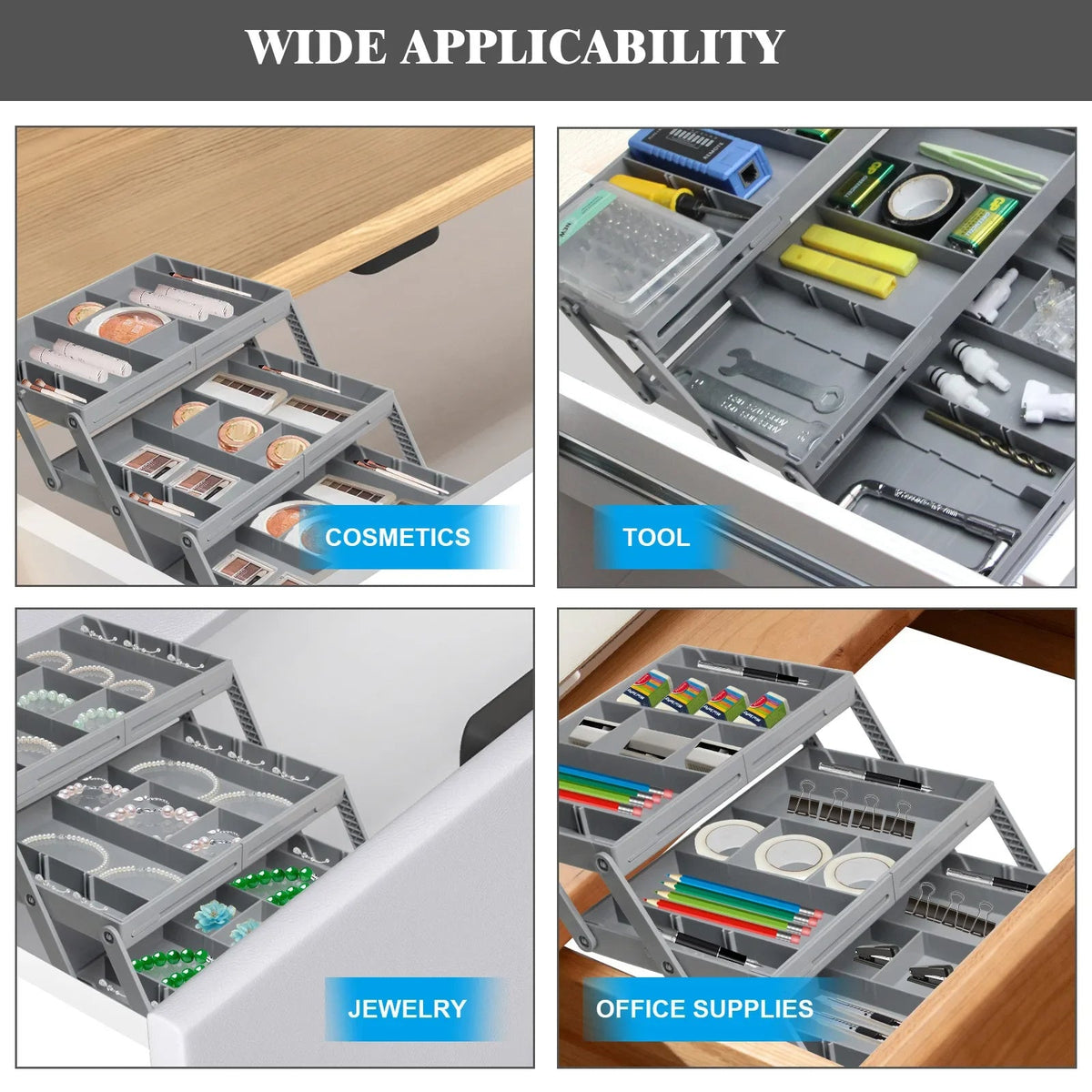 Belro 3-Tier Drawer Organizer for home and office desks, with multiple compartments for organizing stationery and small items.