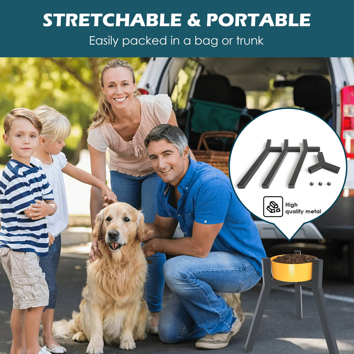 Belro elevated dog bowl stand in dark wood finish, designed for providing comfortable feeding height for dogs.