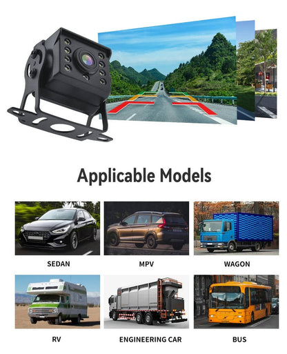 Wireless Belro reverse camera for cars, trucks, and caravans, showing the compact camera and wiring setup.