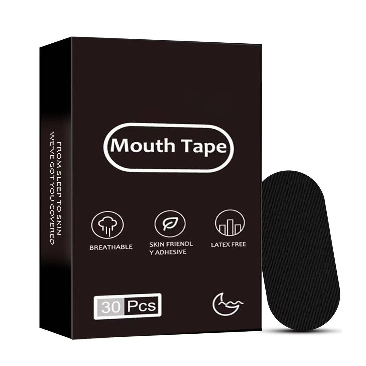 Belro Mouth Tapes for anti-snoring, health sleep aid, shown on a person’s mouth to promote better breathing during sleep.