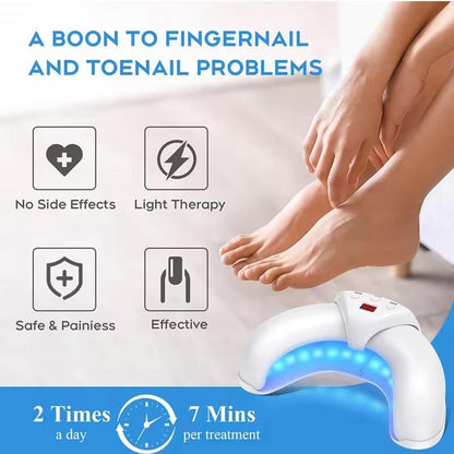Belro nail fungus laser device with LED light, compact electronic tool for treating nail fungus, shown with sleek design and controls