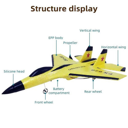 Belro RC airplane for beginners, small toy aircraft with colorful wings, designed for indoor or outdoor flying fun.