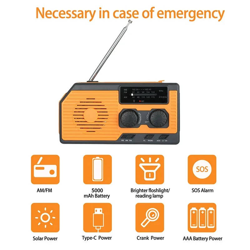 Belro solar hand crank emergency radio with digital display, compact portable electronics and audio device for emergency use