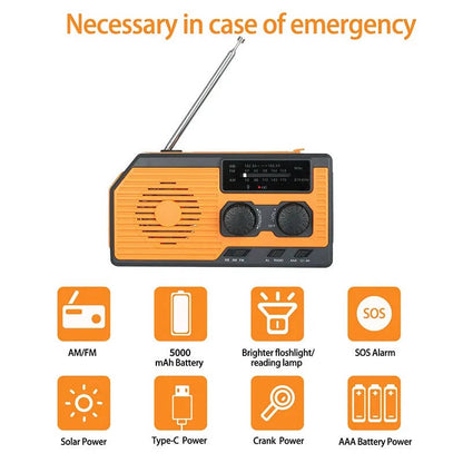 Belro solar hand crank emergency radio with digital display, compact portable electronics and audio device for emergency use
