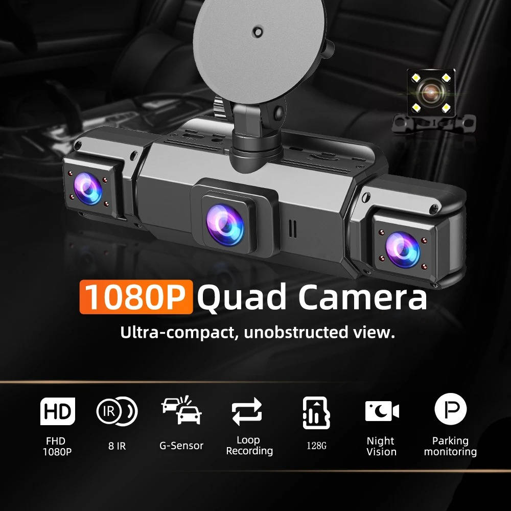 Belro wireless car dash cam with front and rear cameras, night vision, mounted inside vehicle on windshield.