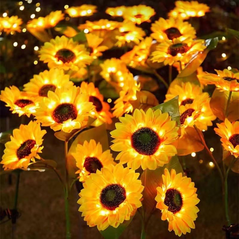 Belro outdoor solar sunflower light accessory attached to umbrella, decorative solar-powered sunflower with LED illumination.