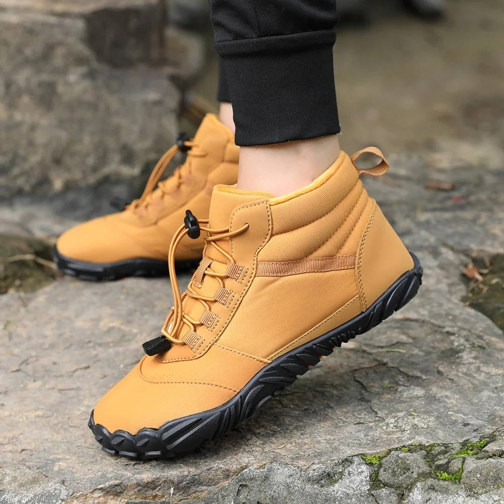 Belro waterproof and snowproof winter barefoot shoes with cozy fleece lining, suitable for cold weather outdoor activities.