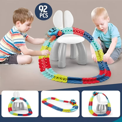 Belro Anti Gravity Race Track for Kids, automotive toy with colorful race tracks and miniature cars on a play mat.