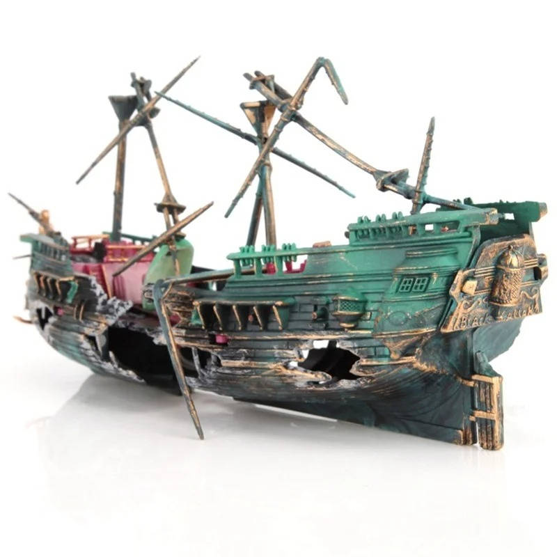 Belro large boat aquarium decoration for fish tanks, realistic ship model for enhancing underwater aquatic environments